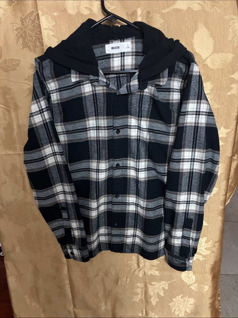 Hollister Black & Gray Plaid Hooded Shirt Jacket